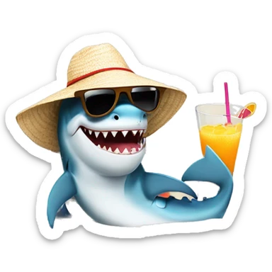 Shark with a sunhat and sunglasses drinking a coctail while laying in a sunbed sticker