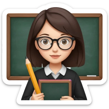 a girl with shite skin and dark brown hair studying with blackboard sticker