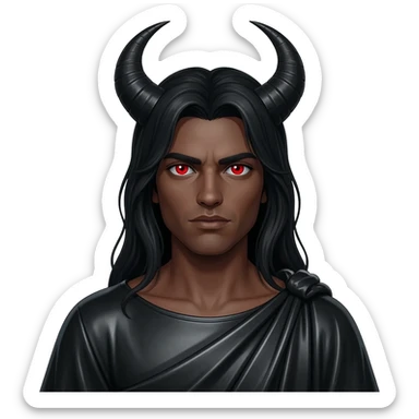 Satan from Christian Mythology with red eyes, long black hair, black metallic toga sticker