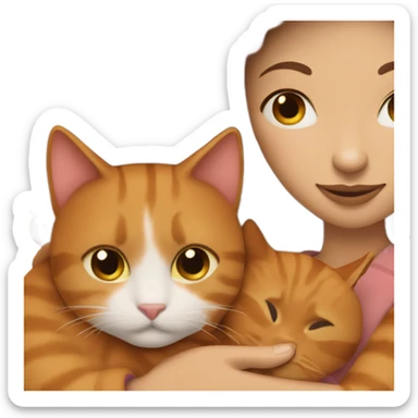 Brunette woman snuggling ginger cat sticker