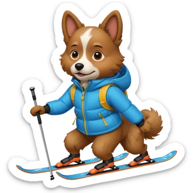skiing dog sticker