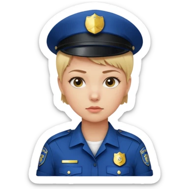 Young woman with short blonde hair, wearing police uniform sticker