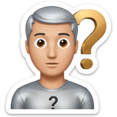bust of a man with a question mark sticker