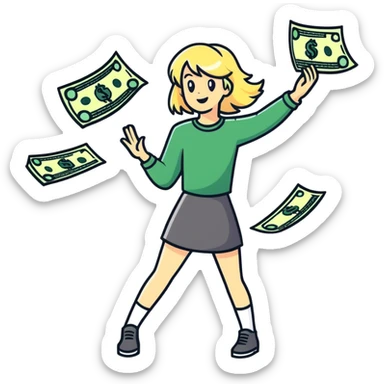 Blonde girl throwing money sticker