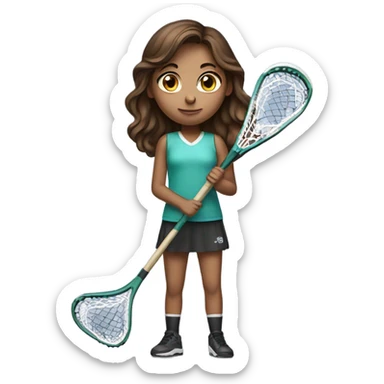 Brown hair girl with big eyes holding a lacrosse stick sticker