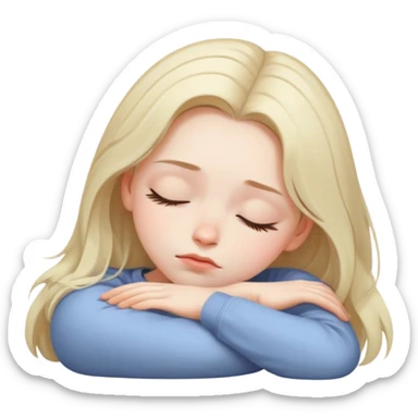 Girl showing sleepiness, pale skin tone, shoulder-length hair sticker