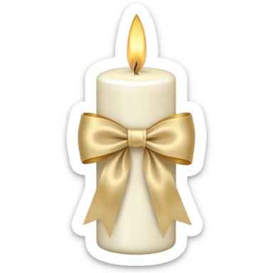white candle with a gold bow sticker