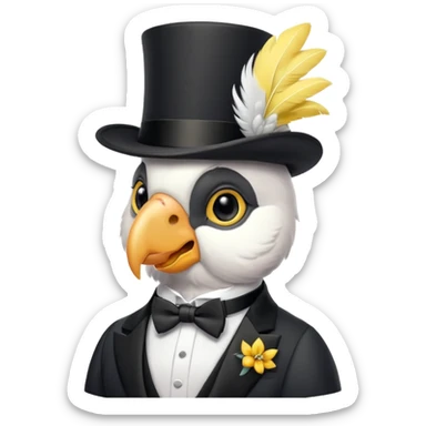 A cockatoo dressed in a tuxedo and a top hat sticker