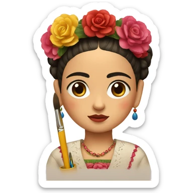 frida kahlo kid with paintbrush sticker