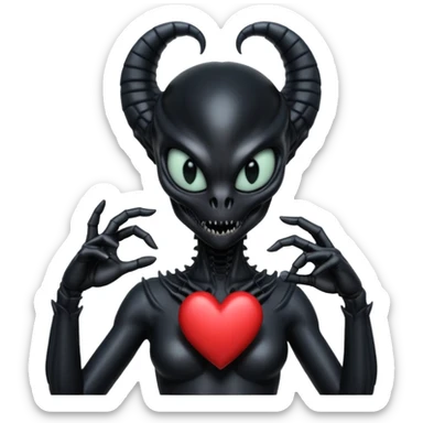 black xenomorph queen making heart sign sticker