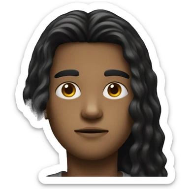 Long black hair boy serious face sticker