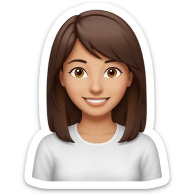 30 yr old middle eastern woman straight brown hair side bangs big smile tanned skin brown eyes sticker