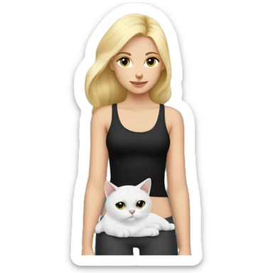 blonde girl in tank top with white and black cat sticker