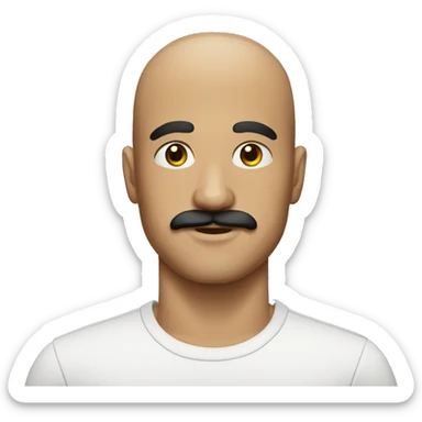 bald man with a black moustach in his 20s sticker