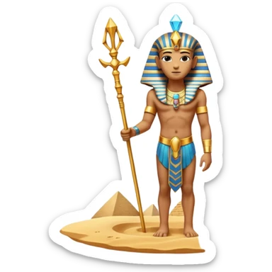 ancient pharaoh sand staff object icon, golden staff with Egyptian symbols, sandstone crystal headpiece, glowing desert aura, floating sand particles, 3D cartoon, mobile game icon style, centered, clean background, no text, no watermark
 sticker