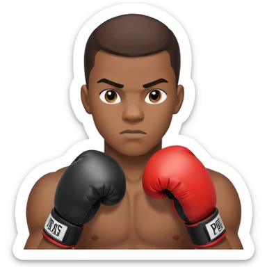 Passport photo portrait of a 19-year-old Black male boxer, neutral expression, shoulders up view, athletic build, boxing context subtly visible sticker