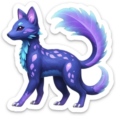 Rare realistic dark-indigo pastel-violet nebulae shiny sparkly dark-neon glowing bioluminescent edgy badass epic pretty beautiful handsome gorgeous aesthetic colorful vibrant Vernid-Trico-species-Fakemon-creature by LiLaiRa, 4 legs, 1 tail, random markings, (full body) sticker