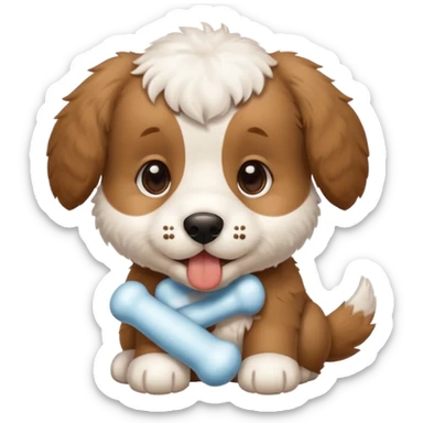 puppy face with white bone in mouth sticker
