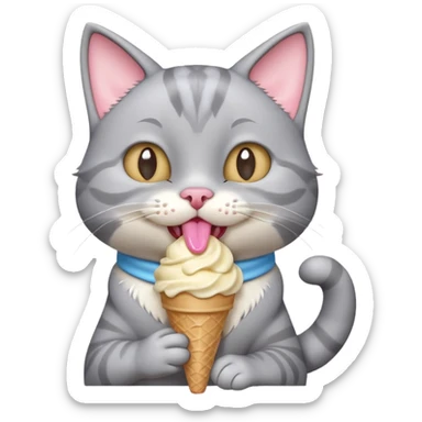 cute gray cat portrait, head and shoulders only, licking an ice cream cone, funny happy expression, 3D cartoon, mobile game icon style, clean background, no text, no watermark
 sticker