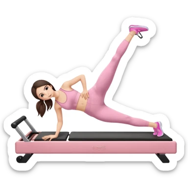 white brunette girl in light pink workout clothes doing a plank on a reformer sticker