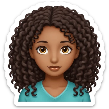 medium brown skinned girl with long dark brown almost black curly hair, dark brown eyes, and long eyelashes sticker