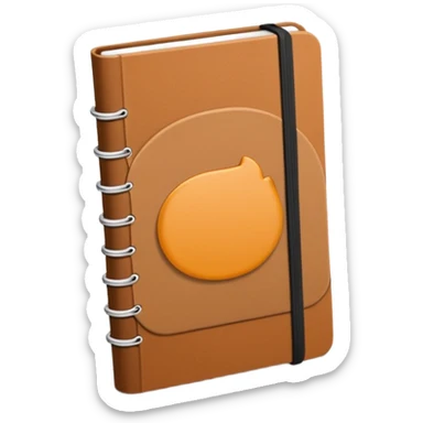 a leather notebook, tan color, elastic band, minimal and modern sticker