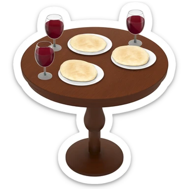 round table with 3 glass of wine and 3 plates of plain pita sticker