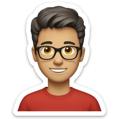 The young white boy WITH black eyes smiled with short hair, black-rimmed glasses and a red T-shirt. sticker