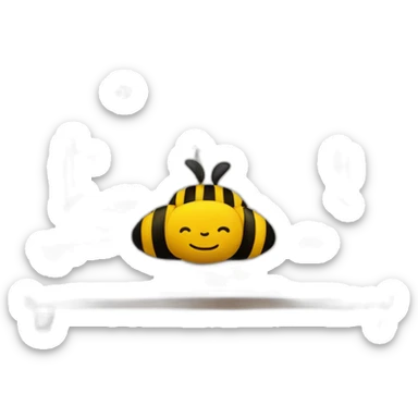 A bed with a giant bee on with a smiley face pillow sticker