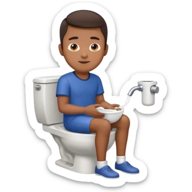 Filipino guy sitting on toilet with bidet sticker