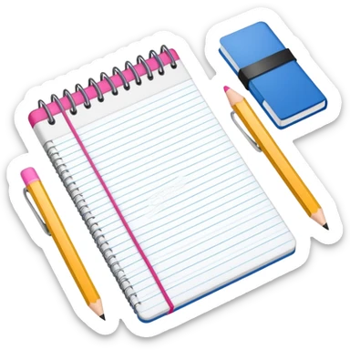 School stationery set with pencils, notebooks, ruler, and eraser sticker