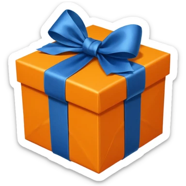 orange gift box with a blue silk ribbon sticker