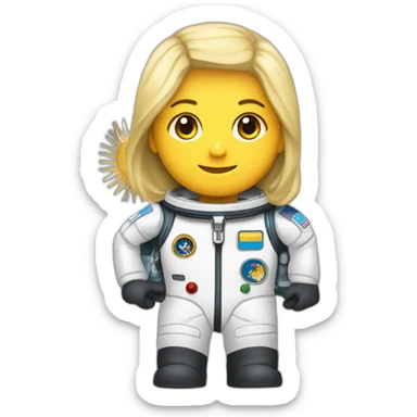 Un astronauta con cara de mujer rubia y la bandera argentina en su traje sticker