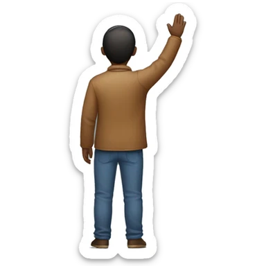A person with their back turned and one hand raised. sticker