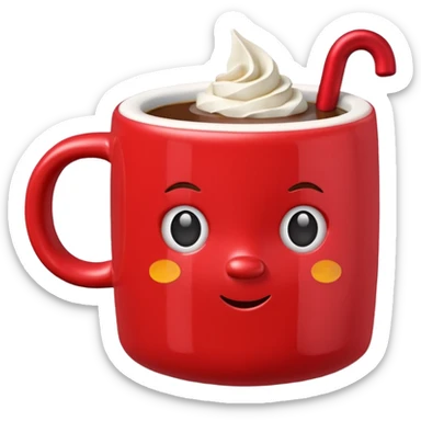 3D Red Coffee mug with realistic christmas embellishments sticker