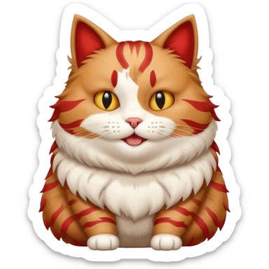 A happy, moderately plump barbarian cat that is red and white, fluffy sticker