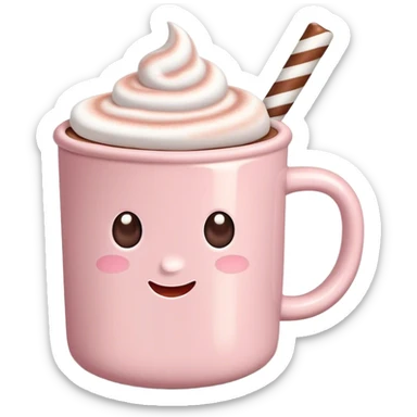 Light Pink mug of hot chocolate with marshmallows  sticker
