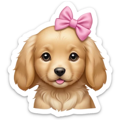 female golden retriever puppy with pink bows above her ears sticker