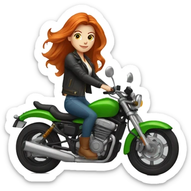 Femme ROUSSE aux yeux verts sur une moto sticker