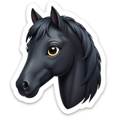 Cinematic Cute Black Horse Portrait Emoji, Head tilted playfully and inquisitively, showcasing a glossy black fur with a striking sheen and expressive dark eyes filled with curiosity, Simplified yet irresistibly adorable features, highly detailed, glowing with a warm, friendly glow, high shine, affectionate and spirited, stylized with a touch of whimsy, bright and endearing, soft glowing outline, capturing the essence of a mischievous yet loving horse, so playful it feels like it could trot out of the screen and into your arms! sticker