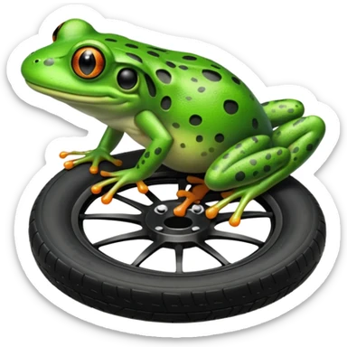 Frog head and legs but the body is a tire sticker