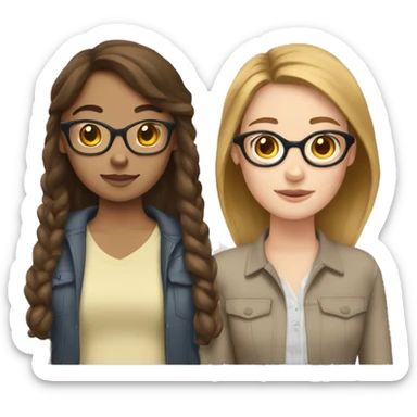 Two white girls with brown hair, one has glasses and is tanner than the other sticker