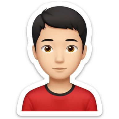 asian male teenager black short hair red shirt sticker