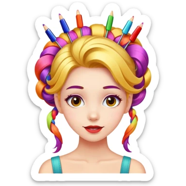 A playful and beautiful girl with many colorful hairpins on her hair sticker