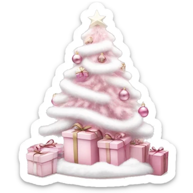 Light pink Christmas gifts under a white Christmas tree  sticker