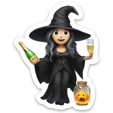 Witch, white skin, long hair, Popping Champagne Bottle sticker