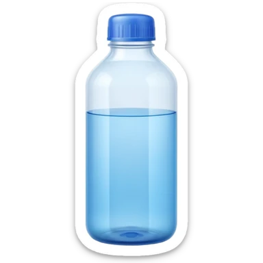 tall translucent plastic bottle with smooth curves and slightly tinted blue or white cap, filled with clear liquid, clean minimal design, no label, no measuring cap, no drops, no extras, sealed bottle, soft lighting, subtle shadows, emoji scale sticker