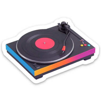 Propose a black Technics turntable in Pixar 3D style, with a matte finish and bold, colorful buttons for contrast, keeping the playful 3D animated Pixar style. sticker