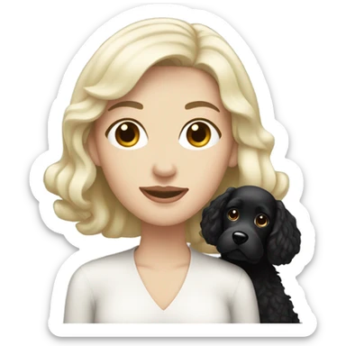 pale woman with black hair and a black cockapoo sticker