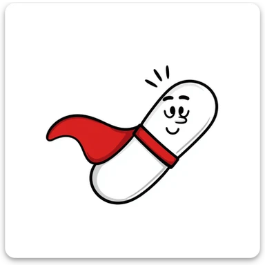 Sketchy medicine pill with cape flying like a superhero sticker